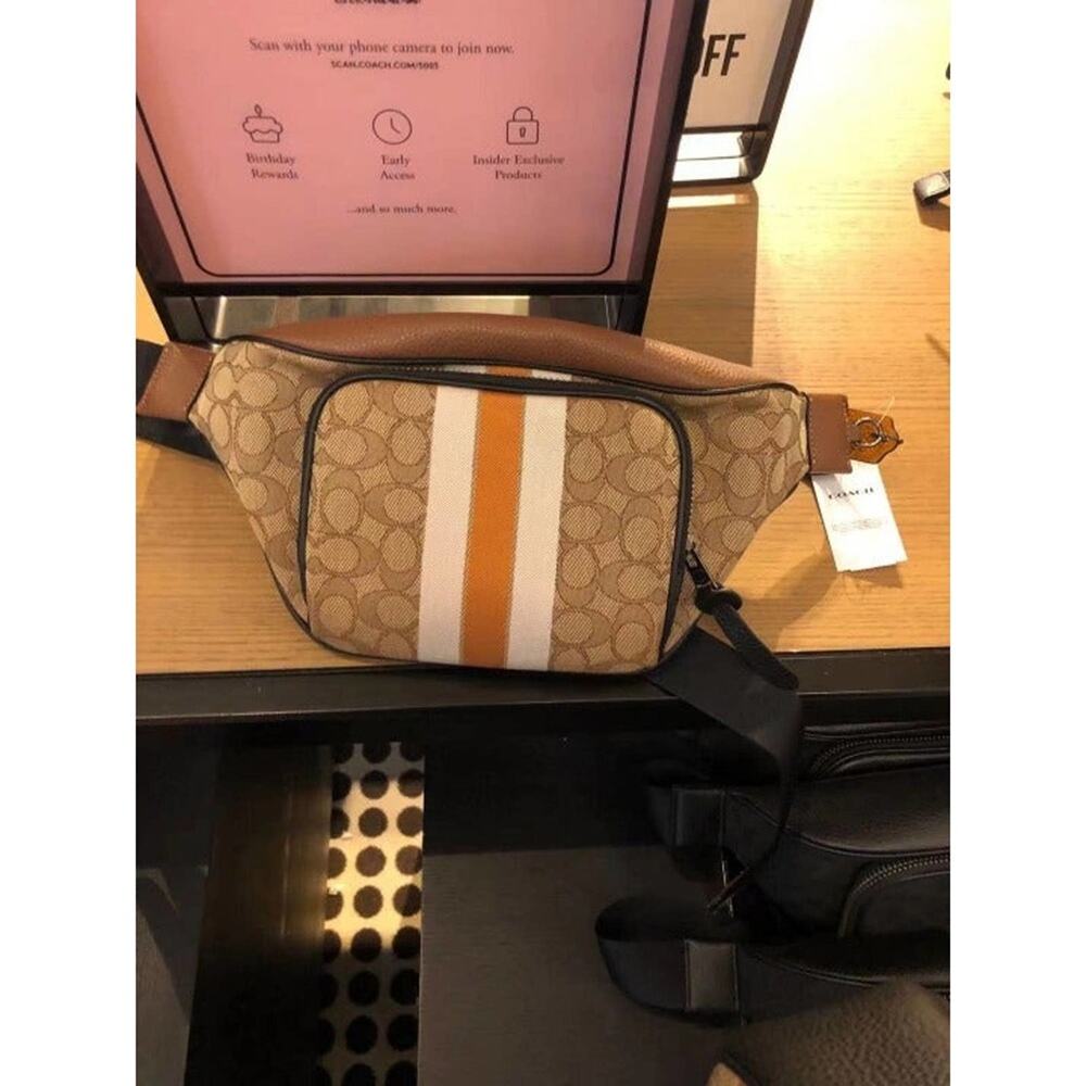 Coach C5386 Waist belt pocket Signature Canvas in Khaki Butterscotch Multi - Picture 6 of 10